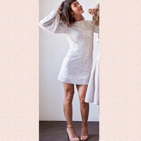 🎉HP🎉 BHLDN Goldie 4 / Sm Ivory Off White Allover Sequins Wedding Mini Dress - Picture 7 of 16